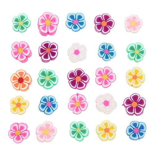 100pcs Mixed Polymer Clay 10mm Spacer Beads for Women Jewelry Making DIY Bracelet Necklace Hair Clip Accessories (Flower) - color: Flower