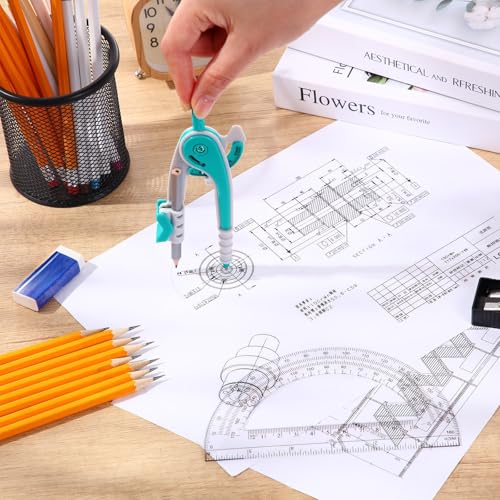 Eboot Student Geometry Math Set, Drawing Compass and 6 in, Turquoise - color: Turquoise