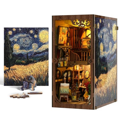 Book Nook Kit - DIY Miniature House Kit 3D Wooden Doll House DIY Book Nook Kits for Adults Creative Gift for Teens and Friends - color: Book Nook Kit