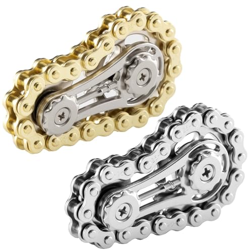 2 Pieces Bicycle Chain Gear Decompression Toy, Children and Adult Finger Spinning top, Cool Office, Travel, Meeting Desktop Small Toy, Durable Mechanical Belt with Smooth Bearings EDC