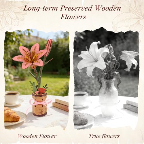 BUSOHA 3D Wooden Flower Puzzle for Adults - Lily DIY Craft Kit - style: Lily Flower