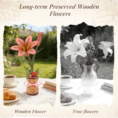 BUSOHA 3D Wooden Flower Puzzle for Adults - Lily DIY Craft Kit - style: Lily Flower