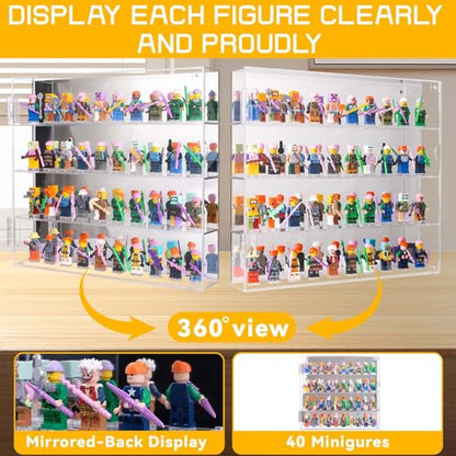Acrylic Minifigure Display Case, Clear Display Cases for Collectibles with Mirrored, Figure Building Blocks Shadow Box, Small Anime Figure Thimble Showcase Holds 40 Minifigs (Figure not Included) - size: Minifigure Display Case