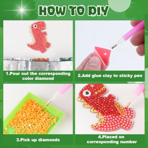 Labeol Diamond Art Kits for Kids with 5D Diamond Creat Your Own GEM Keychains Arts and Crafts for Kids Ages 8-12 Christmas Stocking Birthday Gifts for Kids 6+ - style: Dinosaur