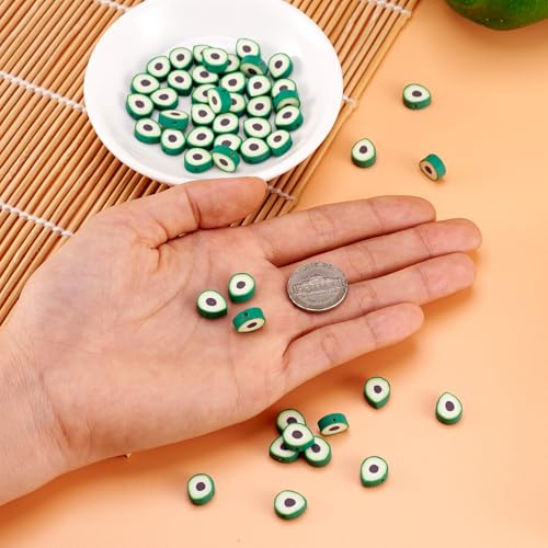 Elecrelive 50Pcs Avocado Polymer Clay Spacer Beads Green Fruit Clay Beads Food Slice Charms 11.5x9x5mm for Necklace Bracelets Earrings Key Chains Making - color: Green Avocado