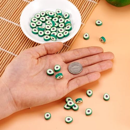Elecrelive 50Pcs Avocado Polymer Clay Spacer Beads Green Fruit Clay Beads Food Slice Charms 11.5x9x5mm for Necklace Bracelets Earrings Key Chains Making - color: Green Avocado