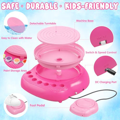 Weilim Pottery Wheel for Kids Beginners, Air-Dry Clay & Paint Kit Ages 6-12 - color: Pink
