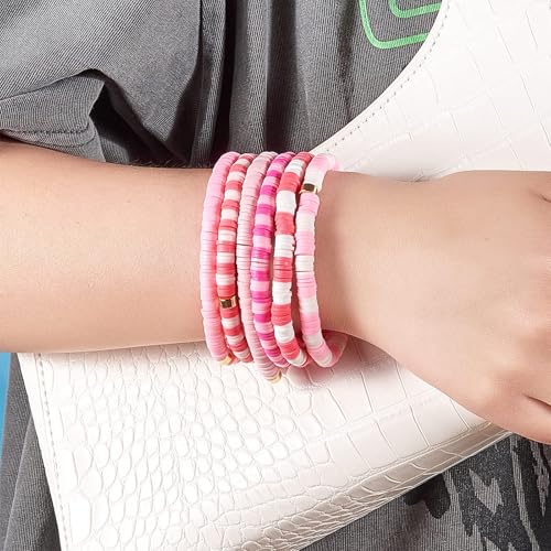 4000pcs Light Pink Clay Beads,6mm Heishi Bead Polymer Flat Round Disc Bulk Beads for Jewelry Making,DIY Friendship Bracelet and Necklace Craft - color: Light Pink