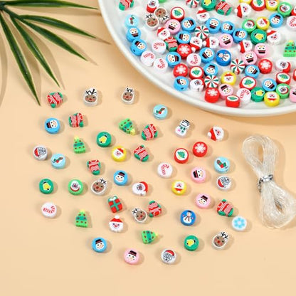100 Pcs Polymer Clay Christmas Beads for Making Bracelets, 10mm Christmas Spacer Beads Charms for Women Jewelry Making DIY Xmas (Christmas D) - color: Christmas D