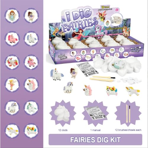 Liberty Imports 12-Pack Fairy and Unicorn Excavation Kit for Kids - Enchanted Magical Digging Adventure - Ideal Party Favors, Educational STEM Toys for Girls and Boys - style: Fairies
