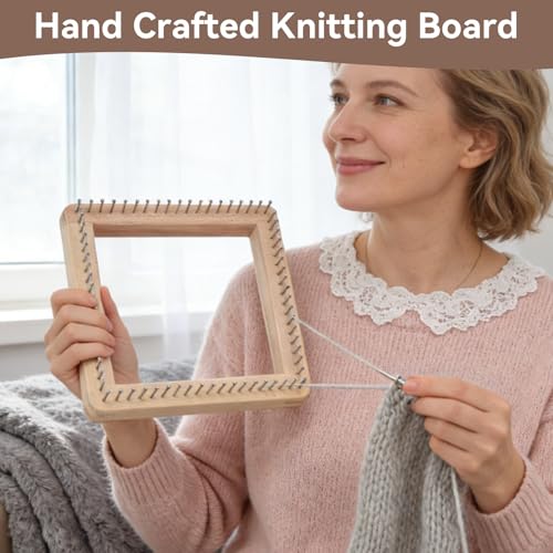 HERCHR Wooden Knitting Loom, Wooden Loom Frame Weaving Loom DIY Solid Wood Multifunctional Blanket Crochet Loom Knitting Board Loom Tool for DIY Weaving Beginner Children Adults, 20 * 20cm - color: 20*20CM