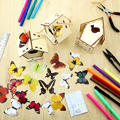 Outus 24 Pcs Wooden Birdhouse Kits for Kids, 4 Shapes Unfinished, Vintage - style: Vintage