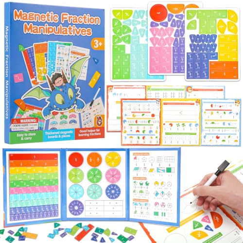 Montessori Magnetic Educational for Kids Visual Learners, Practical Fractions Demonstration Book with Circles and Tiles for Home School and Classroom (MID, Magnetic Fraction Puzzle)
