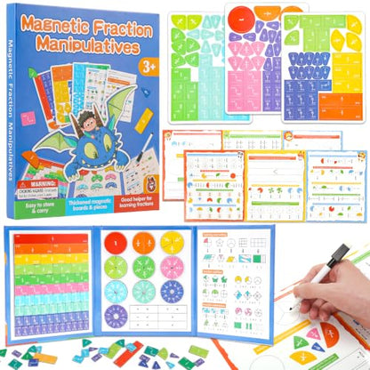 Montessori Magnetic Educational for Kids Visual Learners, Practical Fractions Demonstration Book with Circles and Tiles for Home School and Classroom (MID, Magnetic Fraction Puzzle)