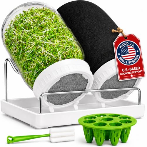 Sprouting Jar Kit - 2 Wide-Mouth Mason Jars with Stand and Sprout Lids - color: Sprouts Growing Kit & Green Onion Regrower