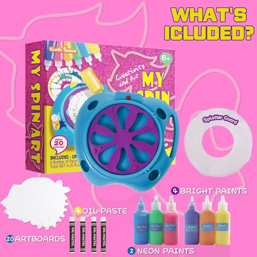 Spin Art Machine for Kids Ages 6-8,Adjustable Speed Arts&Crafts Paint Spinner Toy with Origami Artwork, Thicker Splatter Guard, Battery Operated Kids Crafts Kits, Gift Boys Girls - color: blue