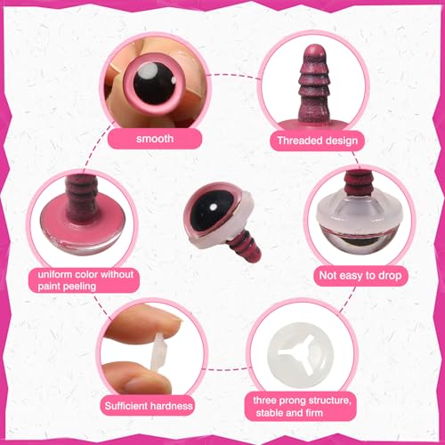 TOAOB 60pcs 12mm Pink Safety Eyes for Crocheting Craft Stuffed Animals Eye - color: Pink