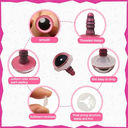TOAOB 60pcs 12mm Pink Safety Eyes for Crocheting Craft Stuffed Animals Eye - color: Pink