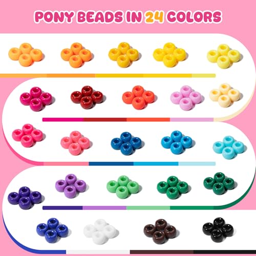 Simetufy 3600Pcs Pony Beads 24 Colors 6x9mm Kandi Beads for Bracelets Craft - color: 24 Colors - 3600 Pcs