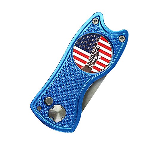 Foldable Golf Divot Repair Tool with Golf Ball Marker - color: Blue