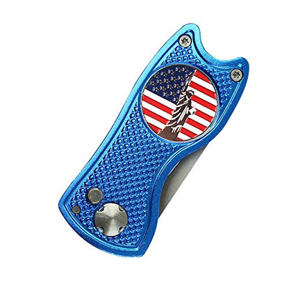 Foldable Golf Divot Repair Tool with Golf Ball Marker - color: Blue