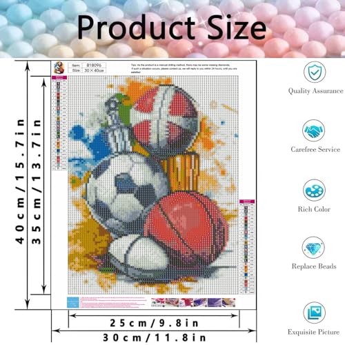 Diamond Art Kits for Adults - Ball Sports Diamond Painting Kits 12X16 inch - color: Ball Games