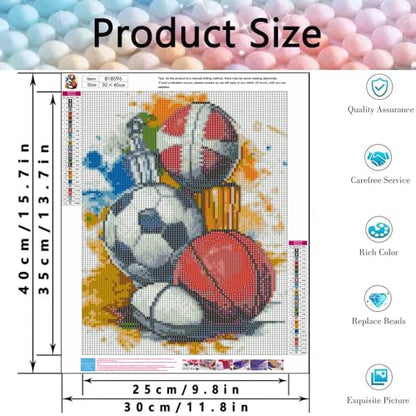 Diamond Art Kits for Adults - Ball Sports Diamond Painting Kits 12X16 inch - color: Ball Games