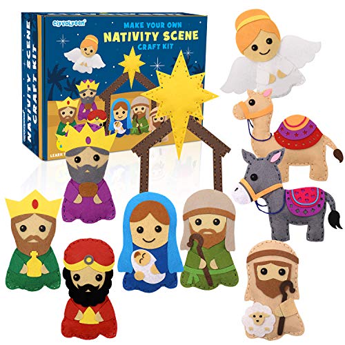 CiyvoLyeen Kids Sewing Kit Crafts – DIY Nativity Scene Christmas Ornament Sewing Set for Girls & Boys Beginner Craft Kit for Kids - color: Thank Jesus-11Pcs