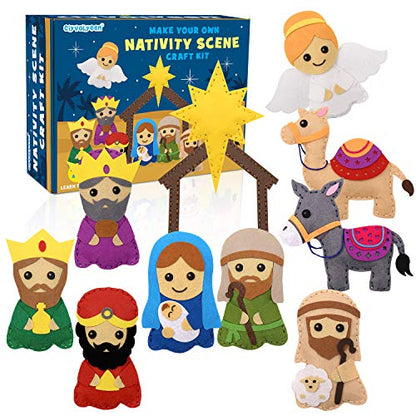 CiyvoLyeen Kids Sewing Kit Crafts – DIY Nativity Scene Christmas Ornament Sewing Set for Girls & Boys Beginner Craft Kit for Kids - color: Thank Jesus-11Pcs