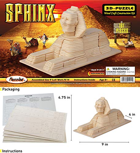 Puzzled 3D Puzzle Sphinx Wood Craft Construction Model Kit, Unique, Fun and Educational DIY Wooden Toy Assemble Model Unfinished Crafting Hobby Puzzle to Build and Paint for Decoration 161 Pieces Pack