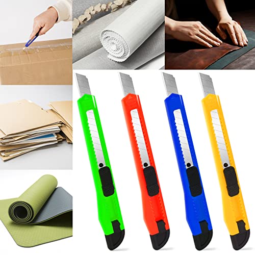 20-Pack Retractable Utility Cutter | Auto-Lock Design with 9mm Snap-off Blades | Carton & Cardboard Opener for Office/Home | Disposable Exacto Razor Tool - color: 20 Pack - Red, Yellow, Blue, Green