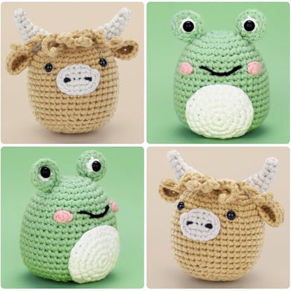 CrochetBox Highland Cow and Frog Crochet Kit for Beginners, 2 PCS Set - color: 2 PCS Highland Cow and Frog