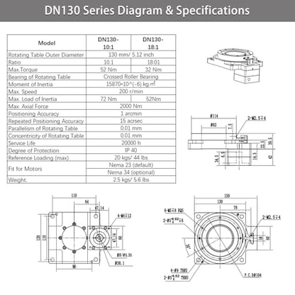 Hollow Rotary Actuator High Accuracy Hollow Rotating Platform Rotary Positioners, Fitting Nema 23 Stepper Motor, Substitutable for Direct Drive Motor and Cam Indexer - size: DN 130, style: Ratio 18:1