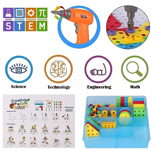 STEM Drill & Build Kit for Kids Ages 3-8 | Electric Toy Drill with 193+ Pieces (Screws, Nuts, Rainbow Fasteners) | Creative Design Construction Toys for Boys Girls | Gift for Birthdays, Christmas