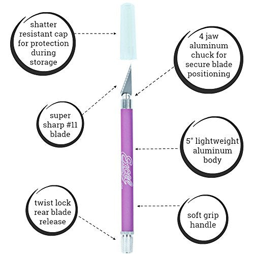Soft Grip Hobby Knife, Excel Blades K18 with Safety Cap, American Made Light Duty Craft Knife (Purple) - color: Purple (1)