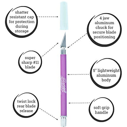 Soft Grip Hobby Knife, Excel Blades K18 with Safety Cap, American Made Light Duty Craft Knife (Purple) - color: Purple (1)