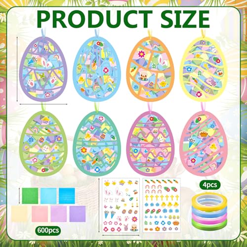 DoubleFill 48 Pcs Easter Egg Suncatchers Craft Kits DIY Easter Tissue Paper Suncatchers Bulk Stained Glass Effect, Spring Window DIY Art Crafts for Home Activities Party Decoration Favor - style: Easter Egg
