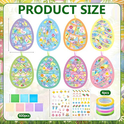 DoubleFill 48 Pcs Easter Egg Suncatchers Craft Kits DIY Easter Tissue Paper Suncatchers Bulk Stained Glass Effect, Spring Window DIY Art Crafts for Home Activities Party Decoration Favor - style: Easter Egg