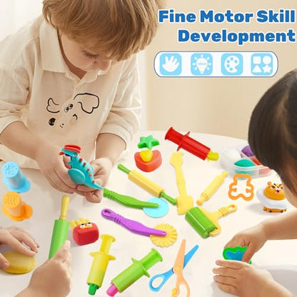 Dough Tools for Kids, 24 Pieces Dough Play Tools Set with Rolling Pins,Cutters,Dough Extruders,Scissor - style: 24 pcs