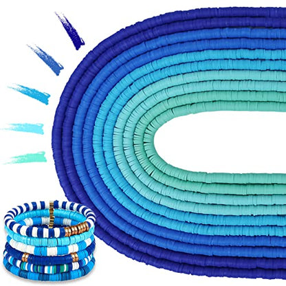 MIIIM 3600 PCS 10 Strands Polymer Clay Beads for Jewelry Making, Vinyl Heishi Beads 6mm for Surfer Bracelets Necklace Making (Blue) - color: Blue