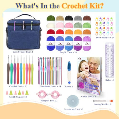 Aeelike Crochet Kit for Beginners Adults, Complete Yarn Kit, Navy - color: Blue
