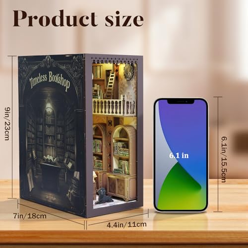 Timeless Bookshop Book Nook Kit with Silicon Liquid Glue - DIY Miniature House Kit for Adults, Teens and Beginners, Dollhouse Booknook Library Tiny House Bookshelf Decor 3D Wooden Puzzle - style: Timeless Bookshop