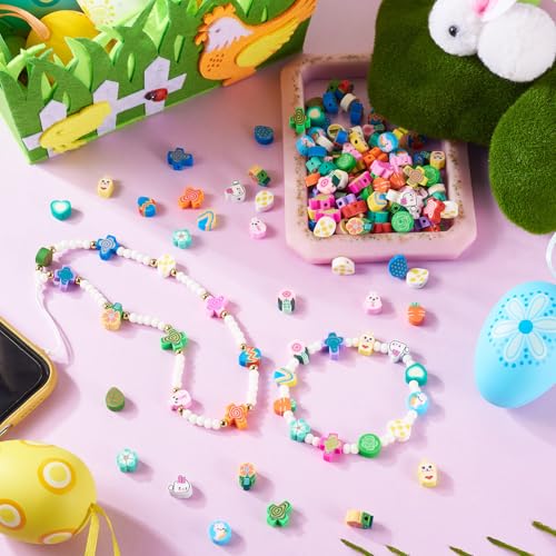 Elecrelive 200Pcs Easter Polymer Clay Beads Rabbit Carrot Cross Heart Easter Egg Beads Charms Spring Polymer Clay Accessories for DIY Bracelet Necklace Bracelet Earring Jewelry - color: Mix Colors, Easter