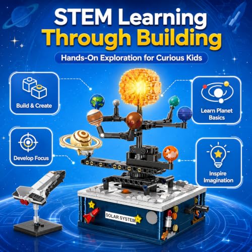 Hand-Cranked Solar System Building Set with Light