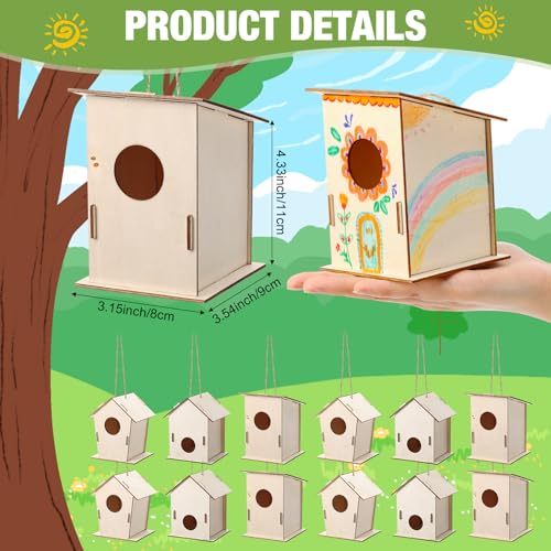 DoubleFill 12 Pcs Bulk Wooden Bird Houses Kits for Kids Mini Bird House for Craft DIY Unfinished Wood Birdhouse to Paint, Build for Children Wooden Arts Classroom Activity, 3 Styles