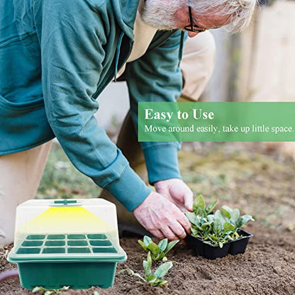 Seed Starter Tray Seedling Kits with Grow Light, 3-Pack Plant Germination Set with Adjustable Humidity Dome and Base Greenhouse Grow Trays for Seeds Growing Starting (12 Cells per Tray)