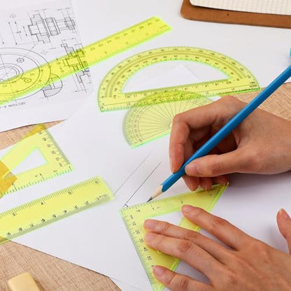 Zonon 7 Pcs Geometry Set with Drawing Compas, 6&4 Inch Protractors, Yellow - color: Yellow