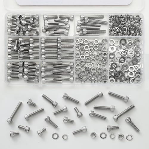 293PCS M5 Screws Assortment Kit, 304 Stainless Steel 18-8 Hex Socket Head Cap Screws Bolts Nuts and Washers Set, M5 x 8/10/12/16/20/25/30mm, for 3D Printer - size: M5 293PCS Socket SS