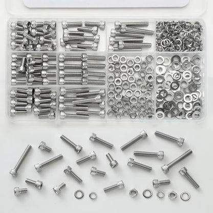 293PCS M5 Screws Assortment Kit, 304 Stainless Steel 18-8 Hex Socket Head Cap Screws Bolts Nuts and Washers Set, M5 x 8/10/12/16/20/25/30mm, for 3D Printer - size: M5 293PCS Socket SS