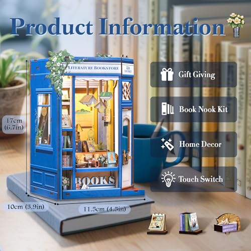 Fsolis Book Nook Kit 3D Wooden Puzzles for Adults - color: Literature Bookstore